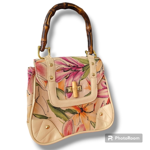 Bamboo Handle Flora Vintage Handbag - Picture 5 of 6